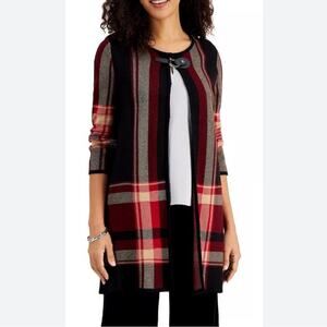 Anne Klein Womens XL Longline Fire Red Multi Cardigan NEW